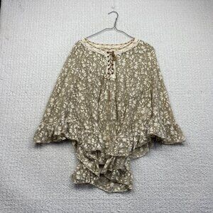 Boho Poncho Blouse Top M Beige Floral Lace Boxy Hippie Boho Festival Peasant